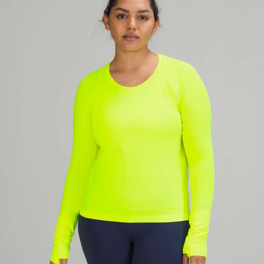 Highlight yellow Lululemon race length swiftly long sleeve size 6